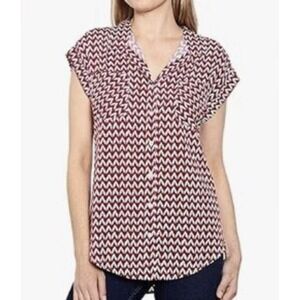 Jachs Girlfriend Button Down Top Blouse Women Sz 2XL Red White Geometric Chevron